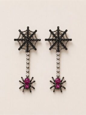 Black and Fuchsia Spider Web Drop Earrings - Women Jewelry